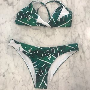 NWT Shein Tropical Green & White Bikini Set Size S